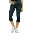 thumbnail image 3 of AAT.9 Women’s Rhinestone Tummy-Control Mid Rise Capris Cropped Blue Denim Jeans, 3 of 5