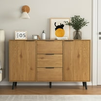 Sideboard Buffet Cabinet with Storage - 47.2" Wood Coffee Bar Cabinet with 3 Drawers & 2 Doors, Kitchen Cupboard in Natural Wood