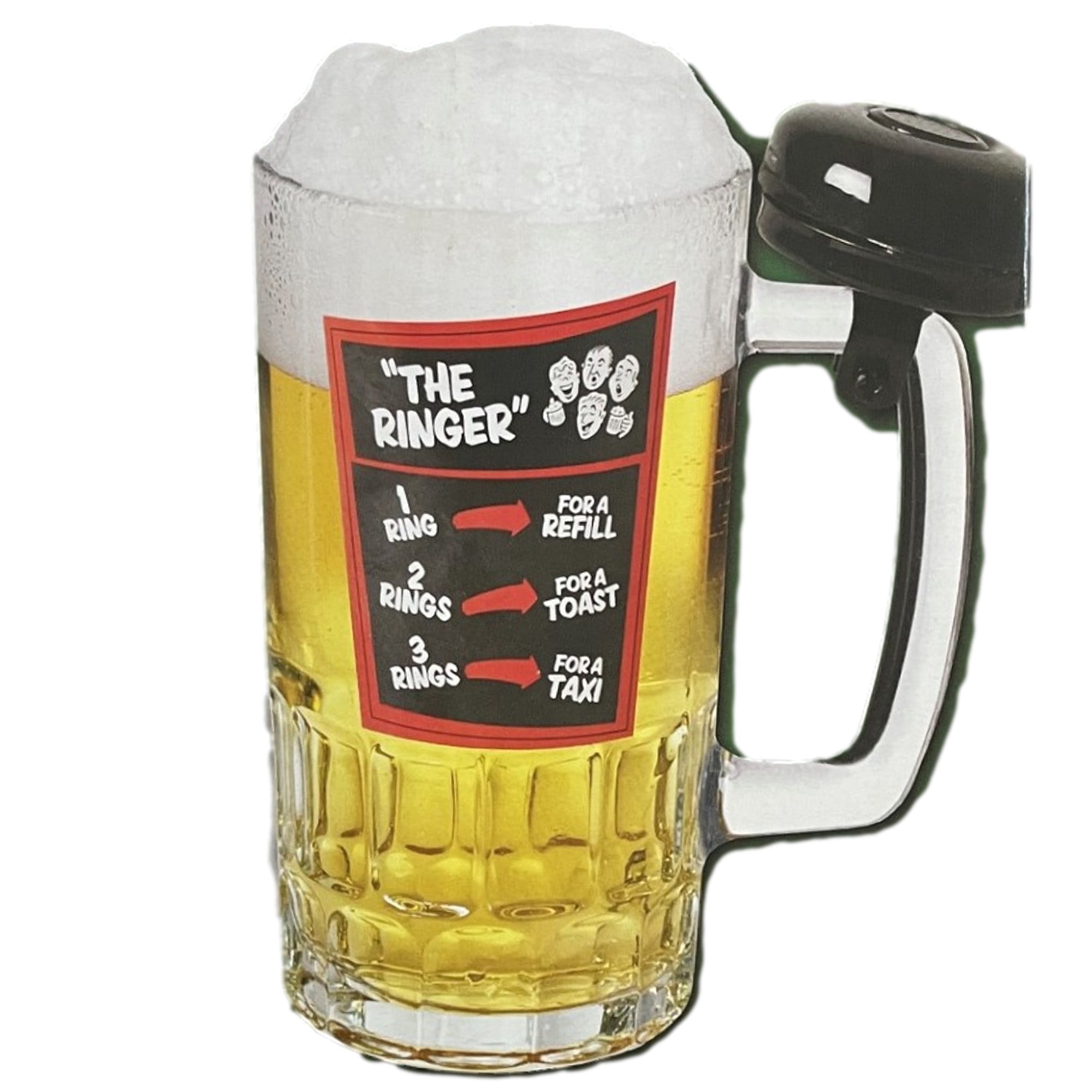 Wembley the Ringer Beer Mug Stein with Bicycle Bell 20 Oz Glass Gag Brew