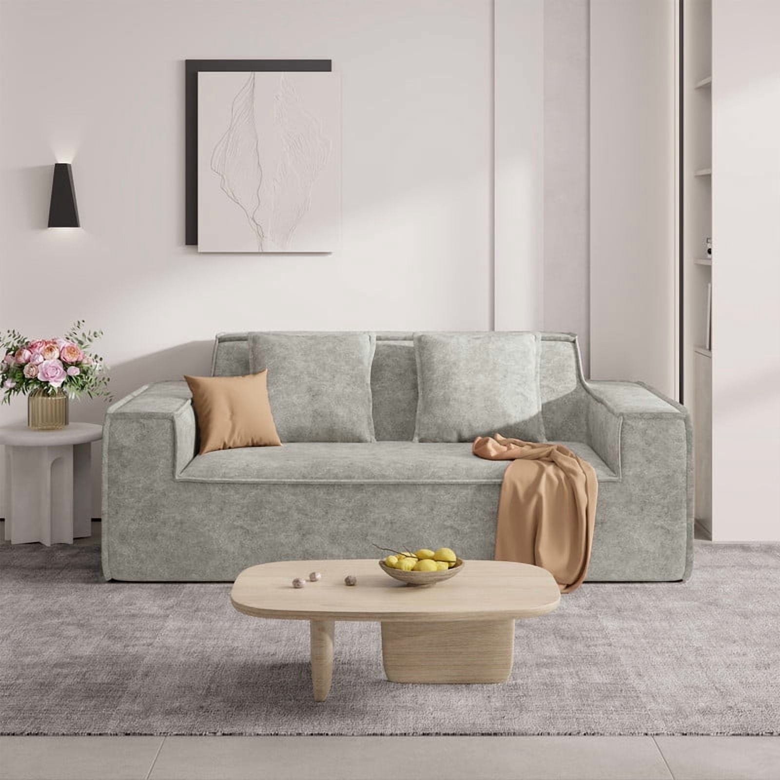 Hawsaiy 75" Pet-Friendly Cat-Scratch Fabric Loveseat Sofa with Wide Armrests & Removable Pillows, No Assembly Foam Couch, Vacuum Packed, High-Density Support, Gray