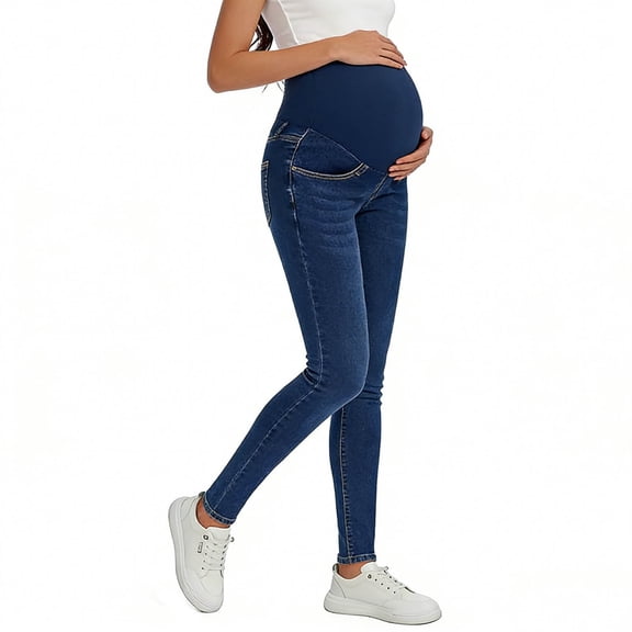 OGLCCG Women's Maternity Jeans Over Belly Skinny Stretchy Denim Pants Comfy Slim Pregnancy Pants with Pockets