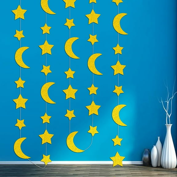 Walbest Ramadan Eid Streamer Banner Glitter Paper Crafts Party Supplies Star Moon Festival Flag