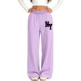 thumbnail image 4 of CYRBOKO Girls Sweatpants with Pockets, Elastic Waist Soft Casual Relaxed Fit Wide Leg Pants Purple Size 5-6 T, 4 of 6