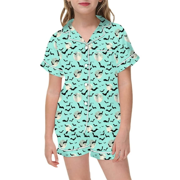 Shadoumai Halloween Two Piece Outfit Toddler Girls Button Up Short Sleeve Top Shorts Breathable Light Fabric Indoor Holiday Wear Girl Casual Sleep Ensemble