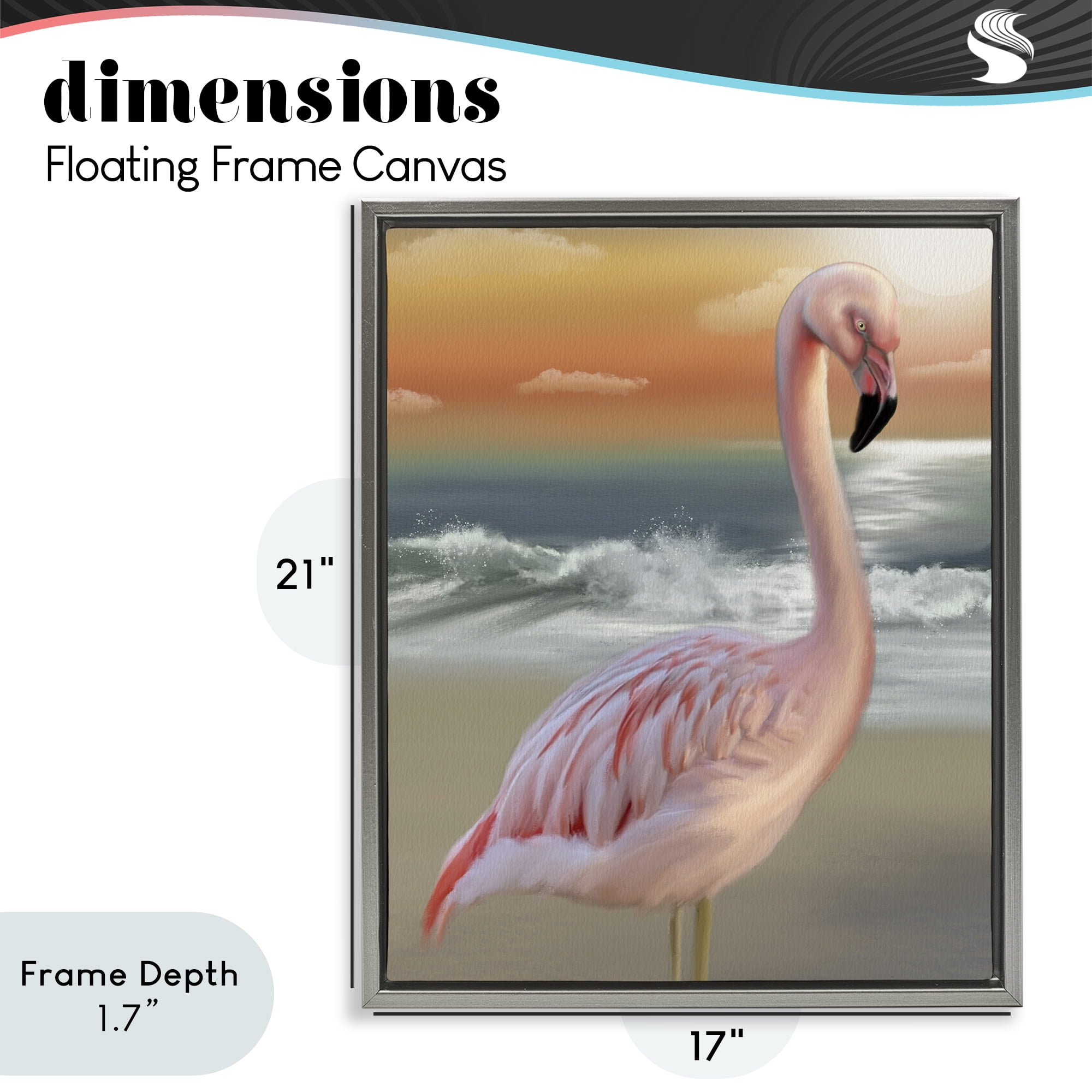 Stupell Industries Coastal Beach Flamingo Gray Framed Floater Canvas Wall Art, design by Matthew Piotrowicz