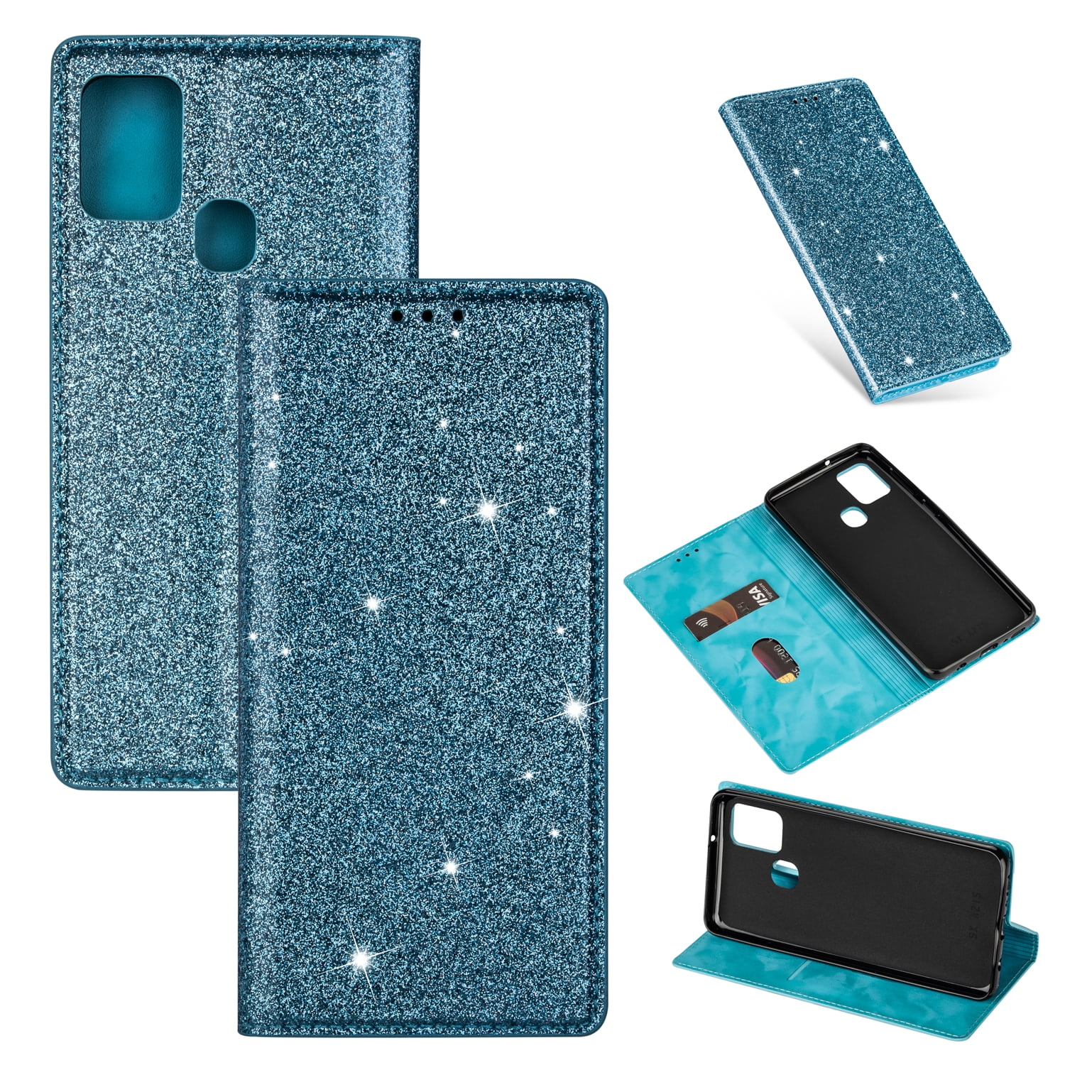 Galaxy A21s Case, Allytech PU Leather Glitter Bling Desgin Slim Fit