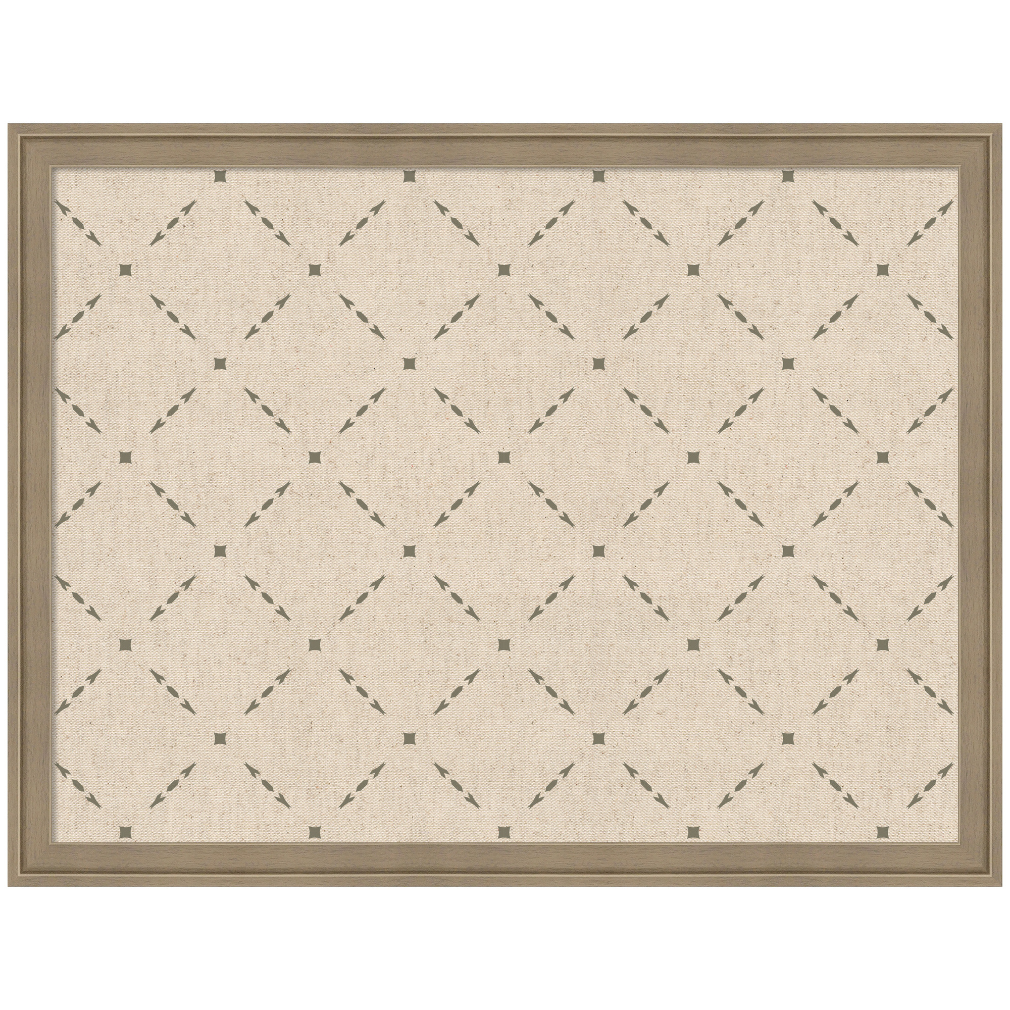 Kate and Laurel Framed Fabric Pinboard 26 x 20, Green Lattice Pattern Printed Linen Classic Bulletin Board for Use as a Vision Board or Wall Organization, Florence Light Brown Frame