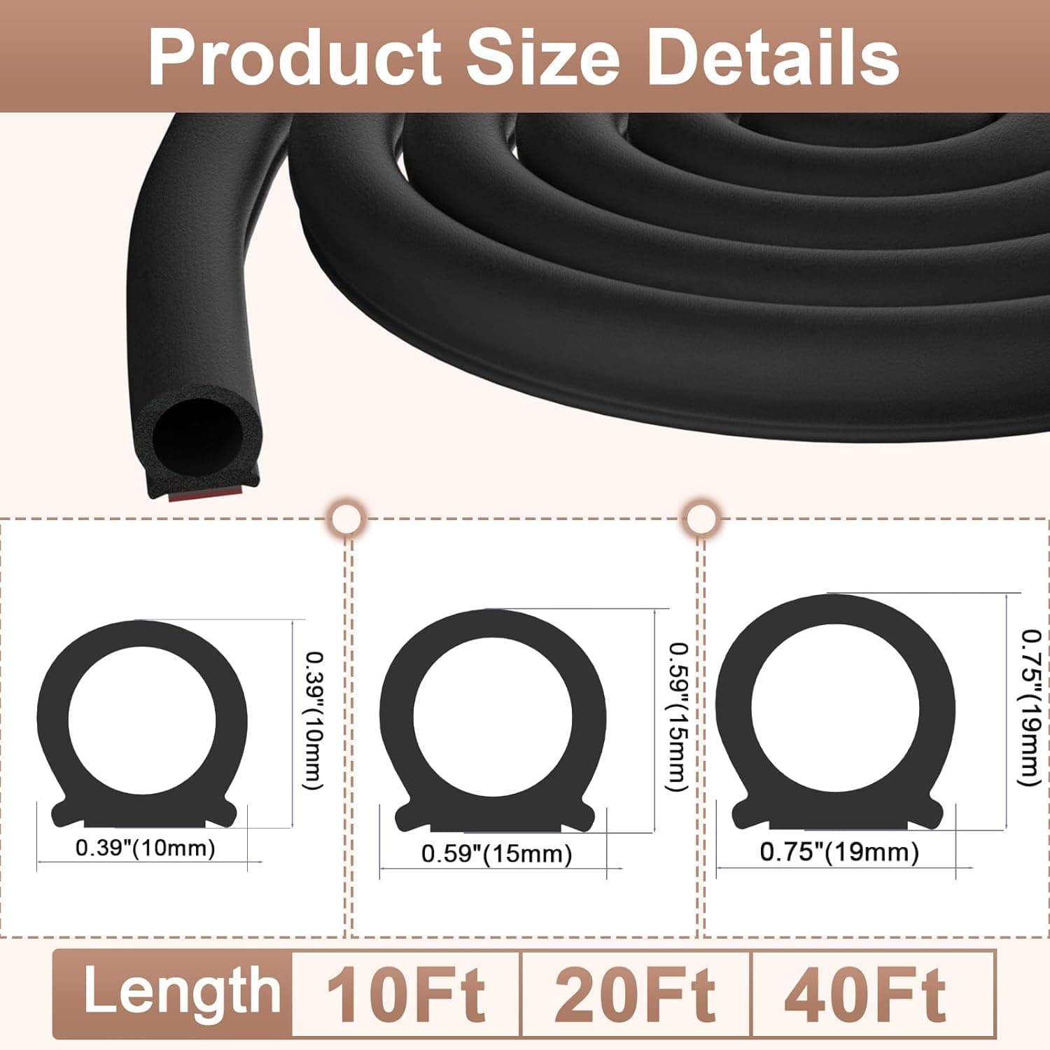20 Ft Rubber Weather Stripping Door Seal, D Shaped Automotive Weather Stripping, Car Door Seal Strip, Self Adhesive Soundproofing Weatherstripping for Doors Windows Car Truck Auto