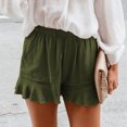 thumbnail image 1 of Pantalones cortos de cintura alta elásticos plisados sueltos rectos color sólido poliéster ropa de mujer, 1 of 6