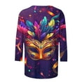 thumbnail image 4 of Penkiiy T-shirt Blouse Décontractée à Col Rond Manches 3/4 Mode Mardi Gras pour Femmes 3TG Multicolore, 4 of 5