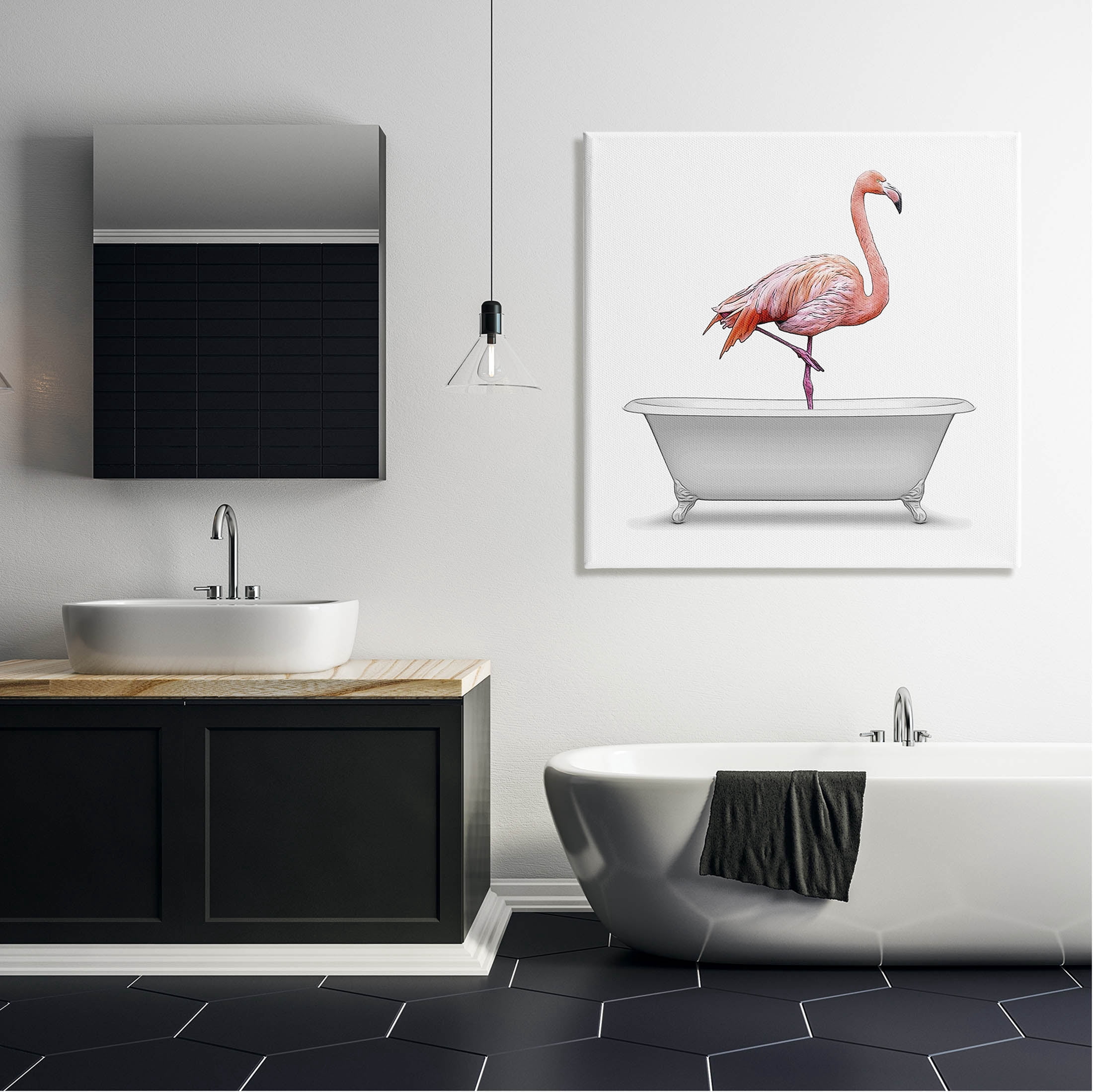 Stupell Industries Flamingo Standing Antique Bathroom Tub Graphic Art Gallery Wrapped Canvas Print Wall Art, Design by Annalisa Latella
