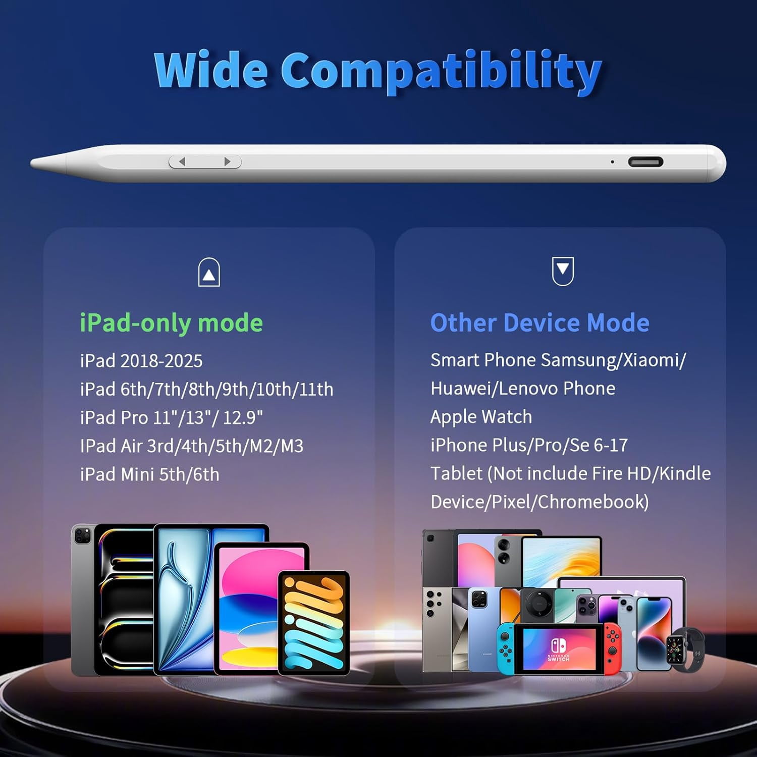 iPhone iPad Pencil for iOS & Android Touch Screens, New Designed 15 Mins Fast Charge Universal Stylus Pen for Apple iPad Pro, Air, Mini, (Palm Rejection) iWatch, iPhone, Samsung, Tablet All Devices