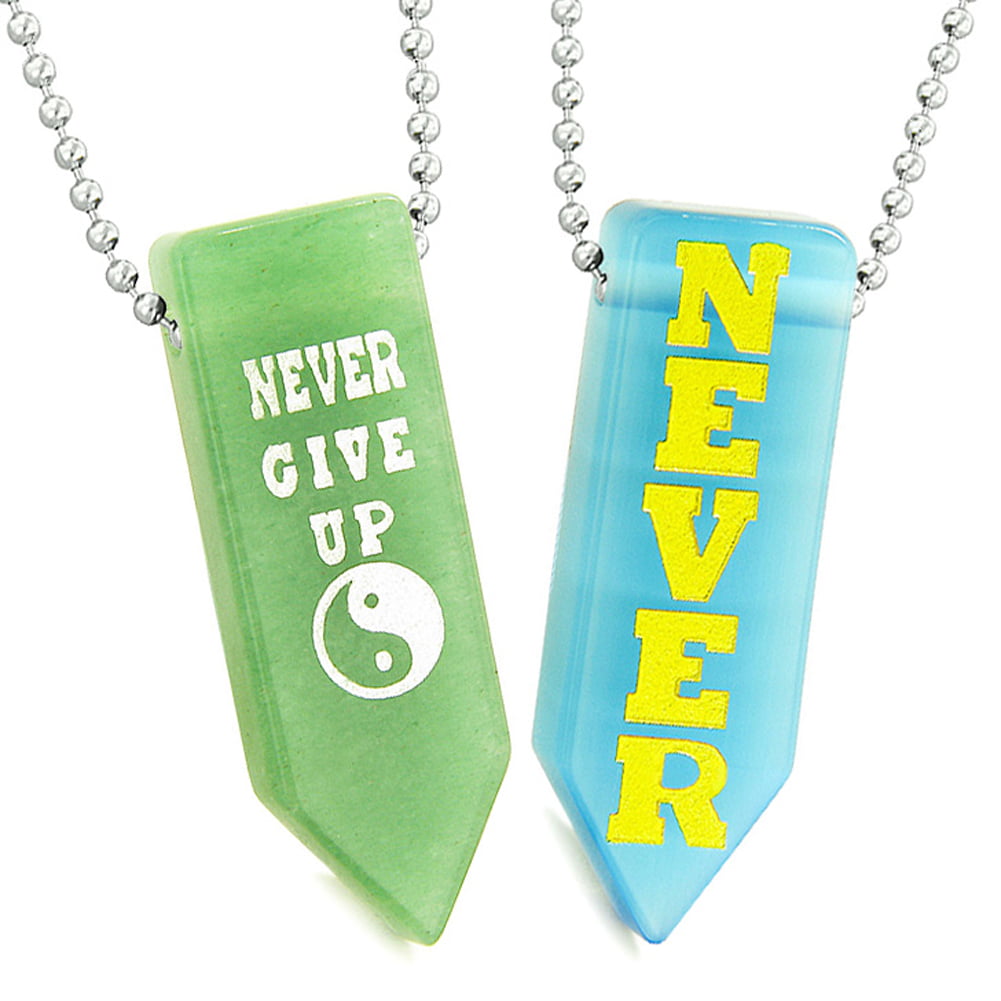 Never Give Up Amulets Love Couples Yin Yang White Quartz Blue Simulated Cats Eye Arrowhead Necklaces 