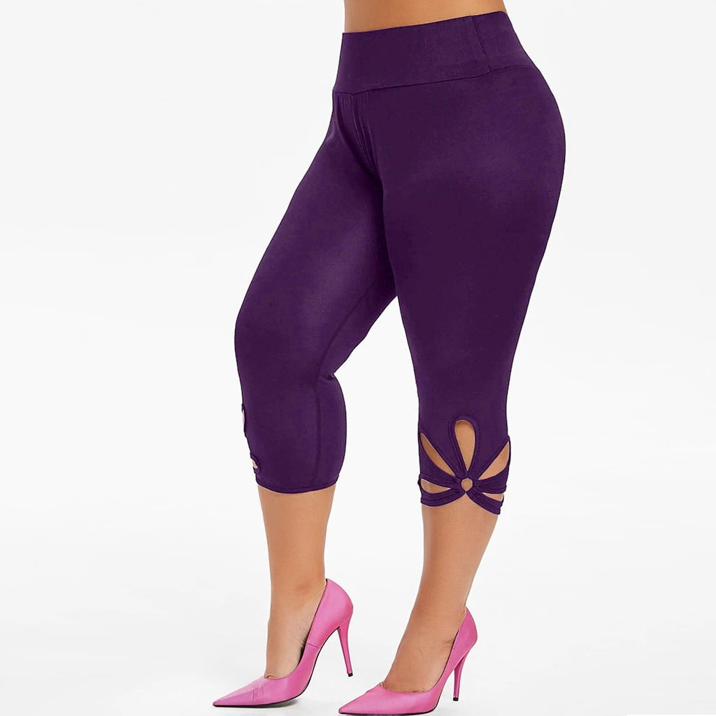 Charella Women Plus Solid Hollow Elastic Casual Leggings Purple,XXXXXL - Walmart.com