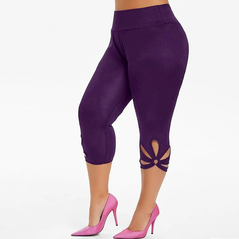 Women's Lace Trim Leggings 3/4 Length Capri Stretchy High Waist Yoga  Cropped Leggings Lightweight Tights Leggings