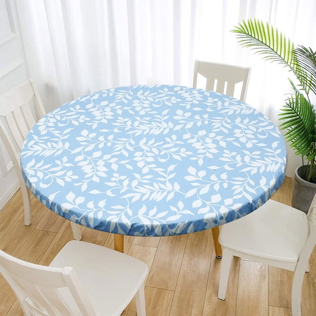 Fitted Vinyl Tablecloth Flannel Backed & Elastic Edge Table Cover Indoor Outdoor Fitted Vinyl Wipeable Table Protector 35‘‘-43”/43”-55‘‘ Diameter for Home
