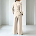 thumbnail image 5 of BRELIL Women Plus Size Two Piece Sets V Neck Long Sleeve Blazer Wide Leg Pants Matching Elegant Casual 2 Piece Outfits Lounge Work Travel, Beige 3XL, 5 of 8