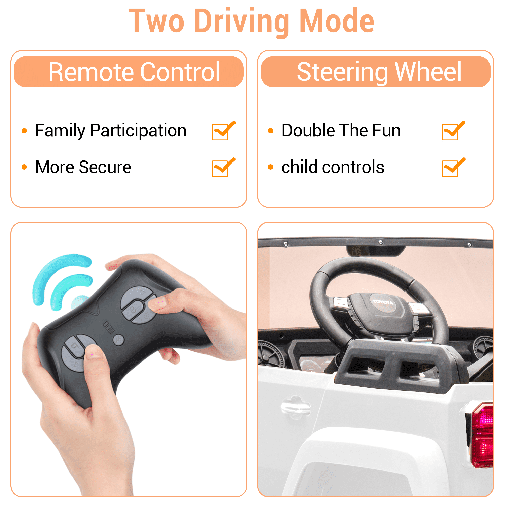 CazToi 24V 2-Seater 4WD/2WD Switchable Motors Licensed Toyota Ride On Car for Kids