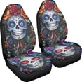 thumbnail image 3 of FOR U DESIGNS Sugar Skull Print 2 Pack Car Seat Covers, Wear-Resistan Automotive Seat Cushion Cover Anti-Slip Vehicles Interior Covers Fit for Vans SUV Truck, 3 of 7