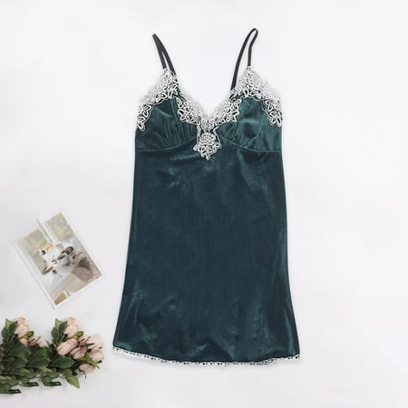 

MRULIC lingerie for women Nightgown Gold Velvet Pajamas Lace Robes Underwear Sleepwear Trousers Green + XXL