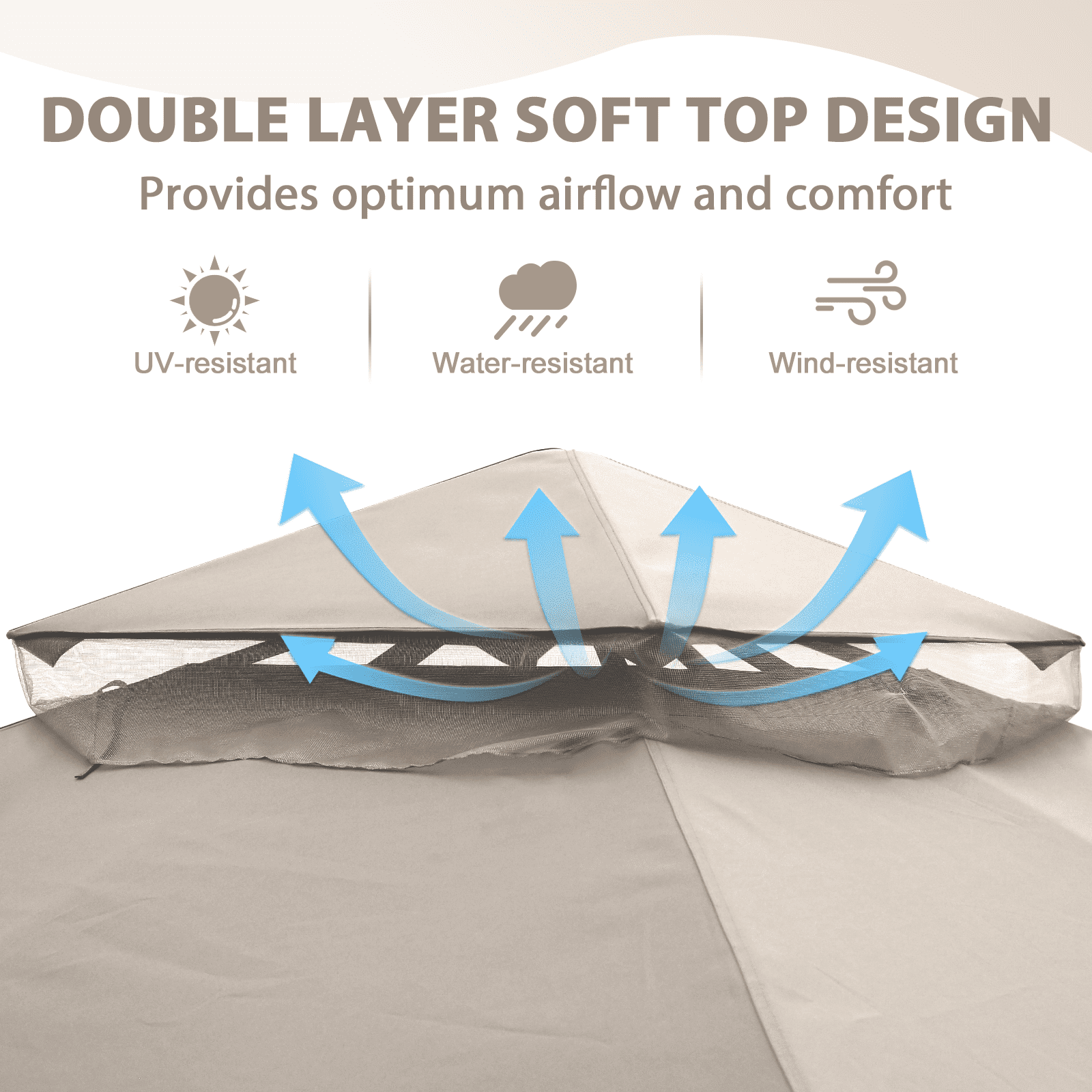 EAGLE PEAK 10 ft. x 10 ft. Outdoor Patio Gazebo Canopy Tent with Ventilated Double Roof and Mosquito Net,Beige