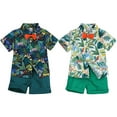 thumbnail image 6 of BULLPIANO Toddler Baby Boy Outfits 2T 3T 4T 5T Clothes Kids Leave Floral Print Short Sleeve Button Down Shirt & Shorts Summer Outfit,Size 12-24 Months, 6 of 6