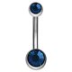 thumbnail image 1 of Botón de ombligo de doble diamante de imitación de acero inoxidable, joyería para el cuerpo, piercing antialérgico (azul pavo real), 1 of 2