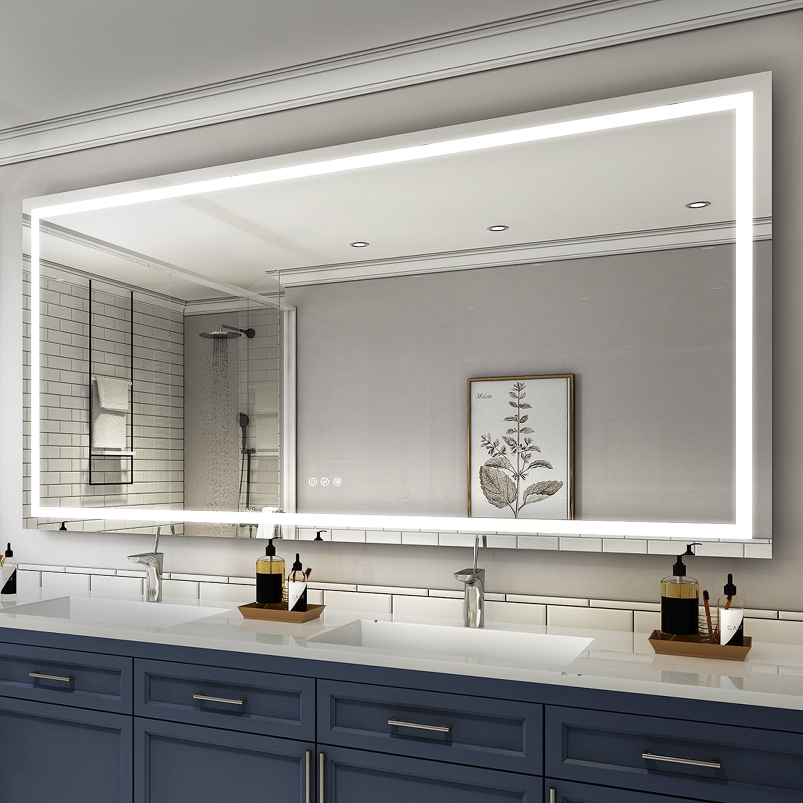 Forclover 84 x 42 inch Rectangular LED Light Bathroom Mirror, Bathroom Vanity Mirror Include ...