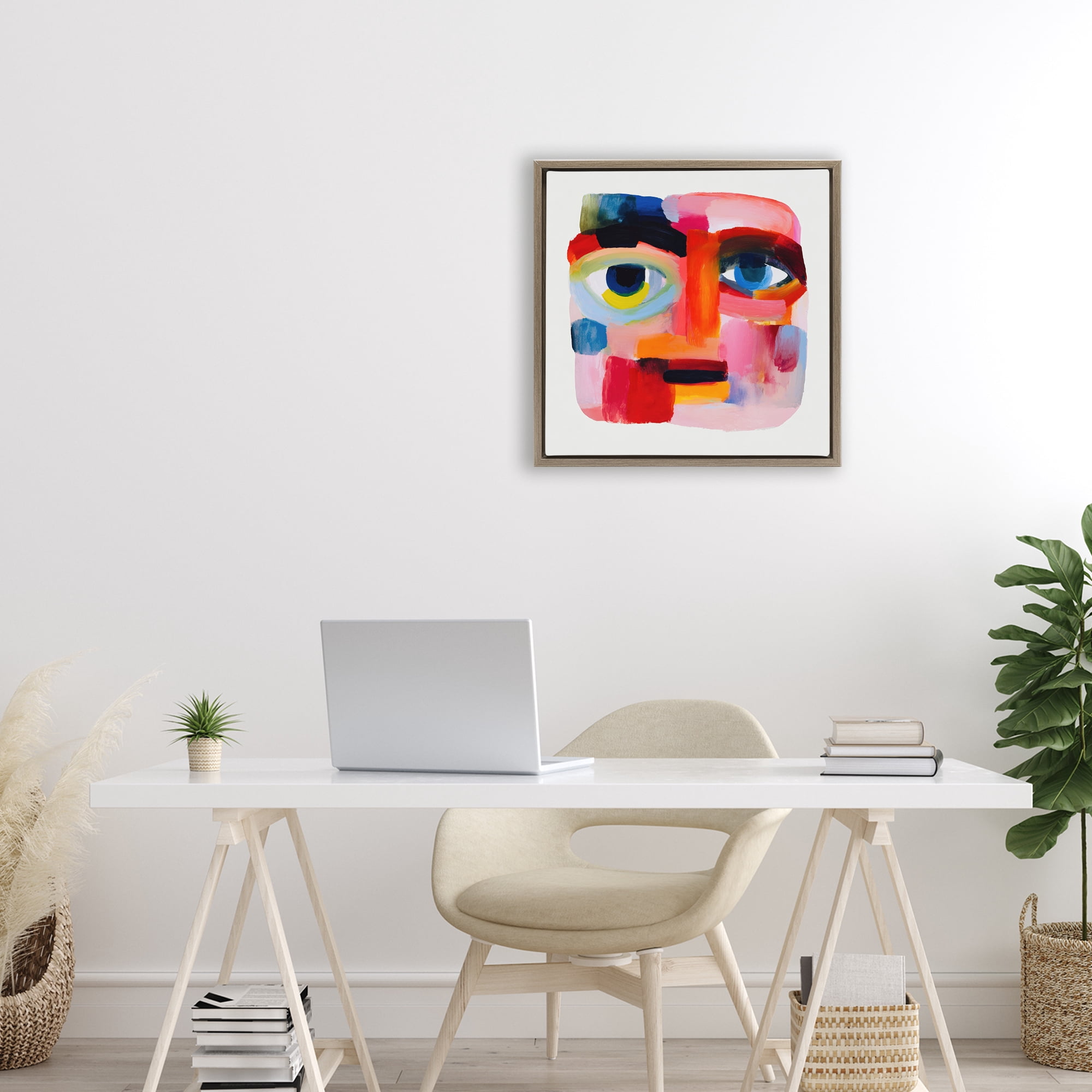 Stupell Industries Cubist Gaze in Vivids Brown Framed Floater Canvas Wall Art, design by Chromatic Storm Studio