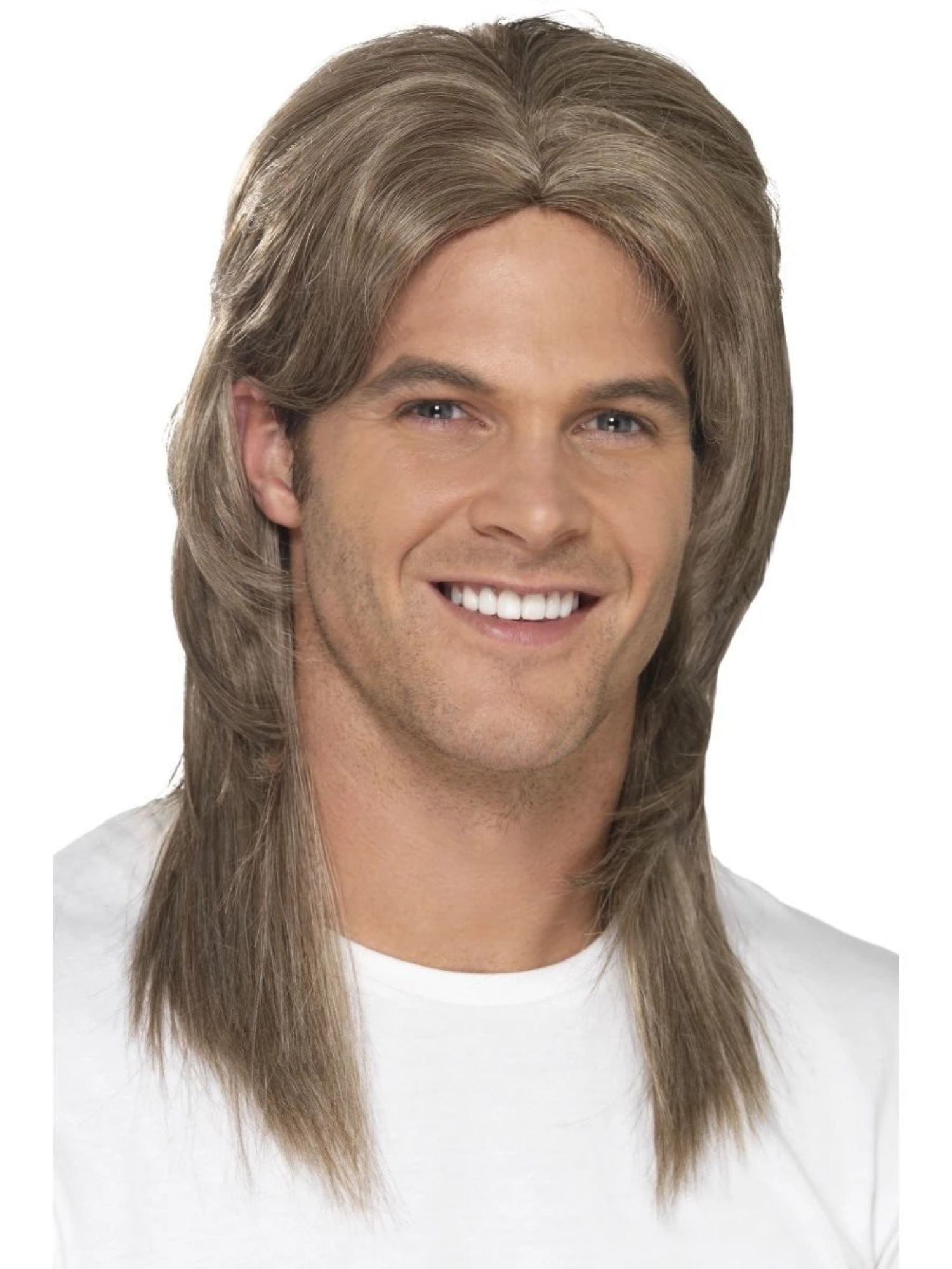 Brown with Blonde Highlights Mullet Wig Adult Mens Smiffys Fancy Dress Costume 