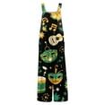 thumbnail image 3 of Fgvctg Mardi Gras Jumpsuits for Women Dressy Wide Leg Pant Carnival Party Spaghetti Straps Comfy Mask Graphic Jumpsuit Sleeveless Bib Overalls Sprimg Rompers Clothes With Pockets Green XL, 3 of 6