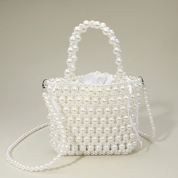 Pearl Beaded Top Handle Drawstring Pouch Handbag / Crossbody Bag
