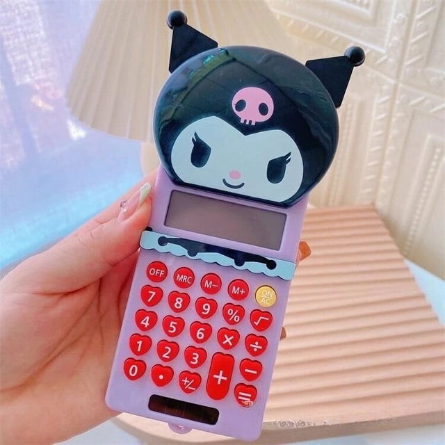Sanrio Kuromi-calculadora de Hello Kitty, cubierta de empuje portátil, pequeño conteo de estudiantes, papelería, figura de Anime, chica Kawaii, regalo de cumpleaños