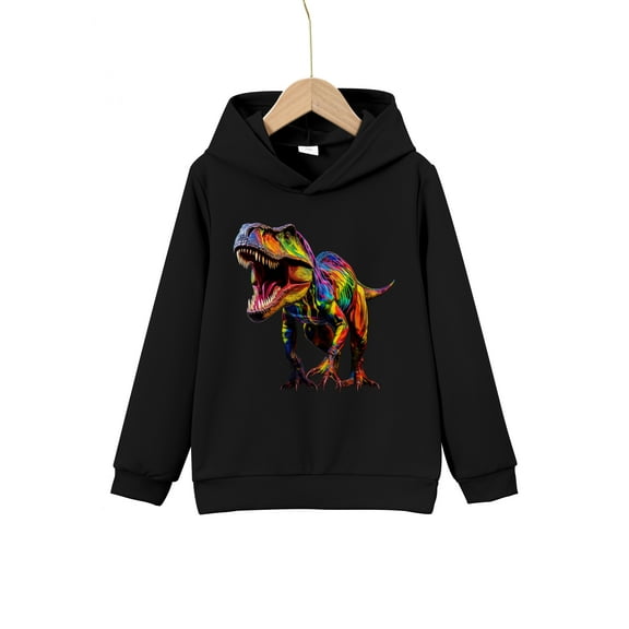 Cool Colorful Dinosaur Print Boys Casual Pullover Long Sleeve Hoodies, Boys Sweatshirt For Spring Fall, Kids Hoodie Tops Outdoor