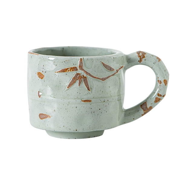 Taza de café de cerámica hecha a mano con estampado de hojas de bambú en relieve, 290 ml, textura rústica, apta para microondas, apilable, regalo para amantes del café.