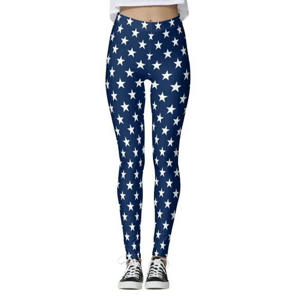 Bjutir Independence Day Yoga Pants Summer Flag Star Stripe Print Tights Compression Tummy Control Casual Yoga Pants Stright Slim Leg High Waist Long Leggings Running Leggings For Women Blue L