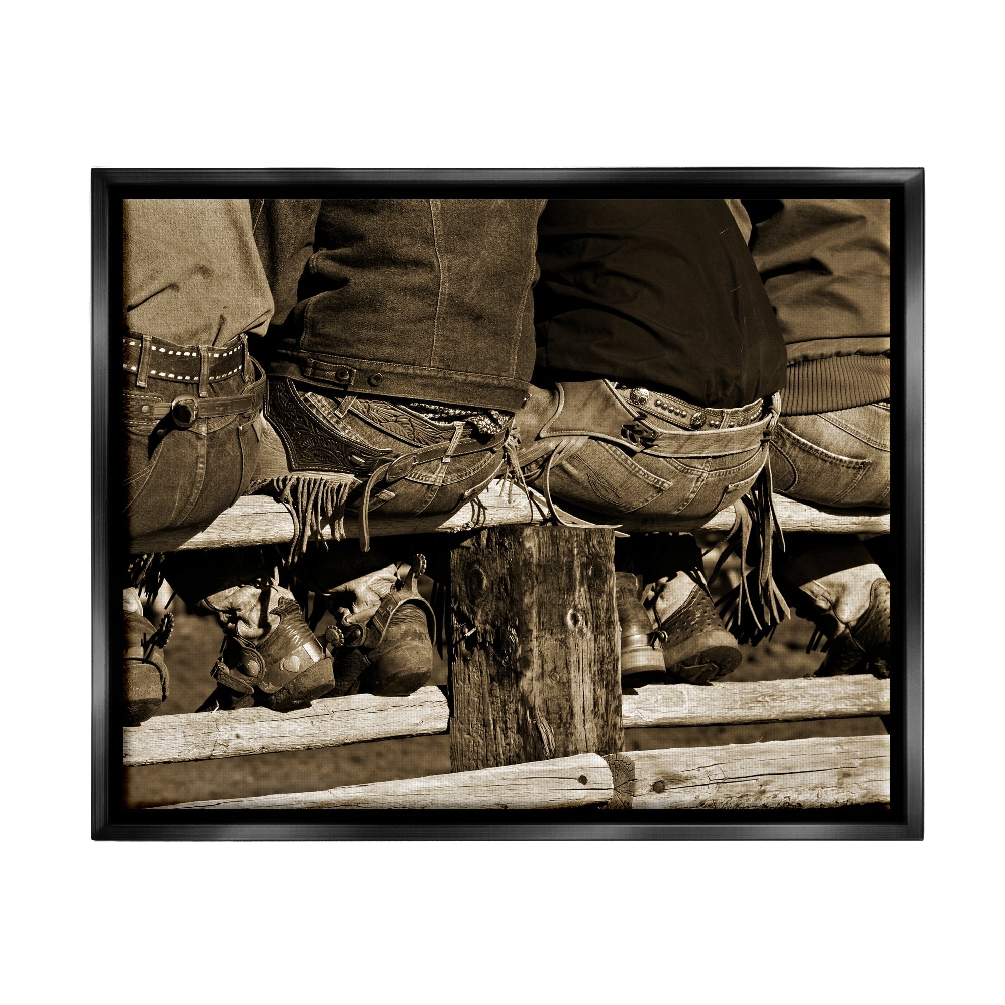 Stupell Industries Vintage Western Cowboys Sitting Sepia Photography Photograph Jet Black Floating Framed Canvas Print Wall Art, Design by Lisa Dearing
