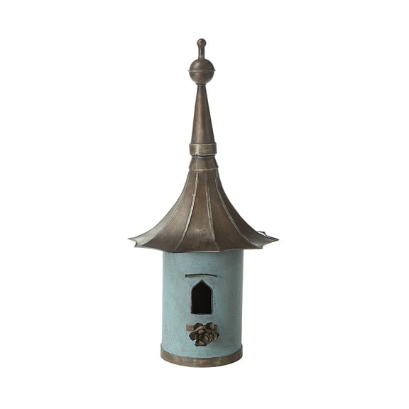 Woven Paths Freestanding Iron Birdhouse in Aqua Finish