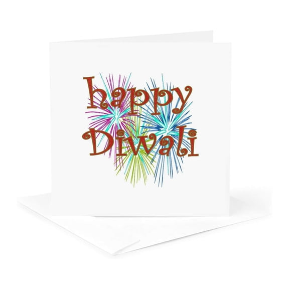 3drose, Happy Diwali Festival of Light over Dark Celebration Red and Blue, 1 Greeting Card with Envelope