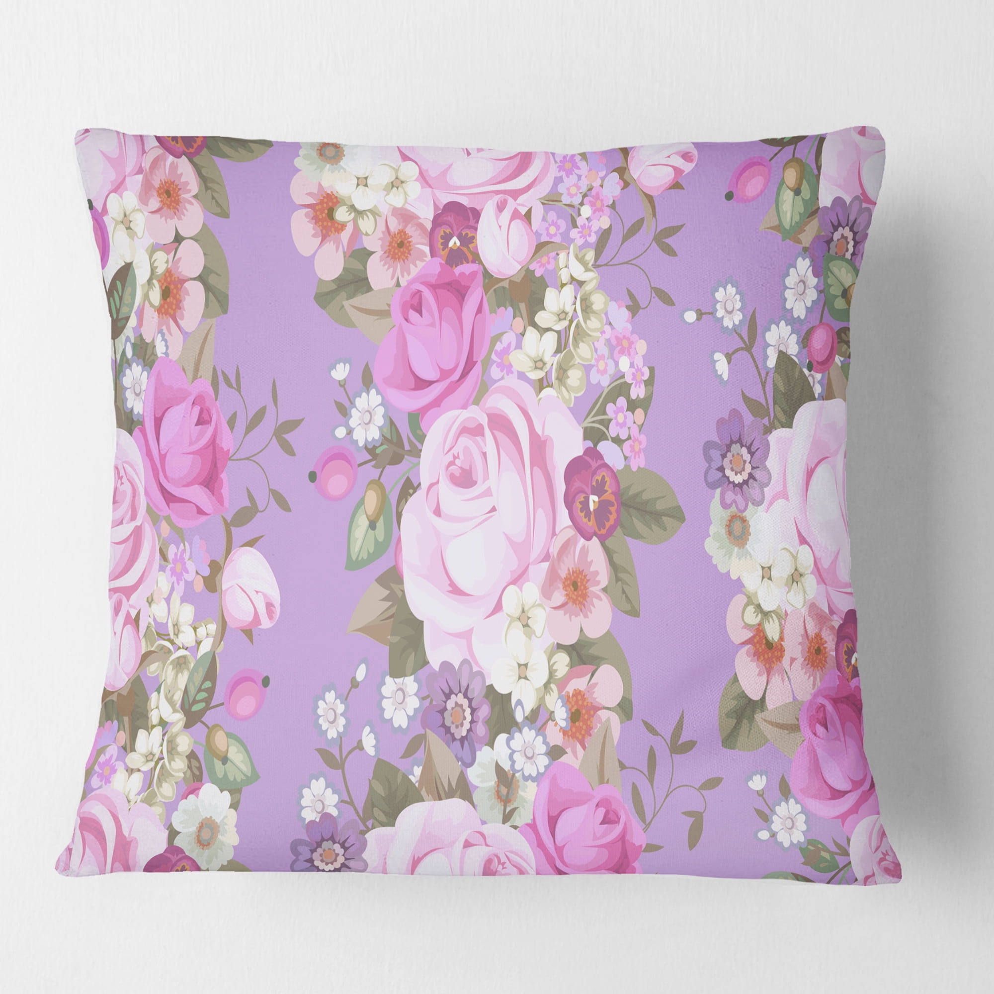 Designart pattern with country roses' Mid-Century Modern Throw Pillow - 18x18