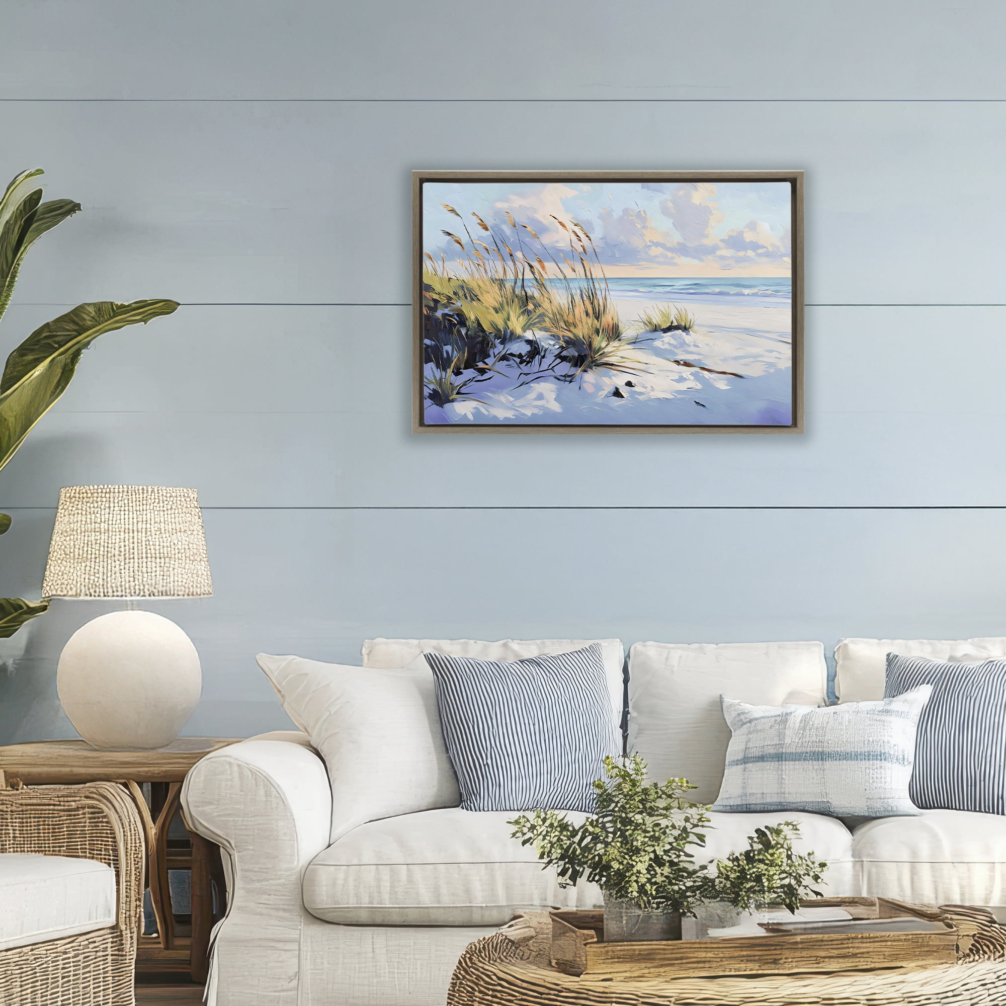 Stupell Industries Grassy Sand Dunes Beach Brown Framed Floater Canvas Wall Art, design by Gina Kelly