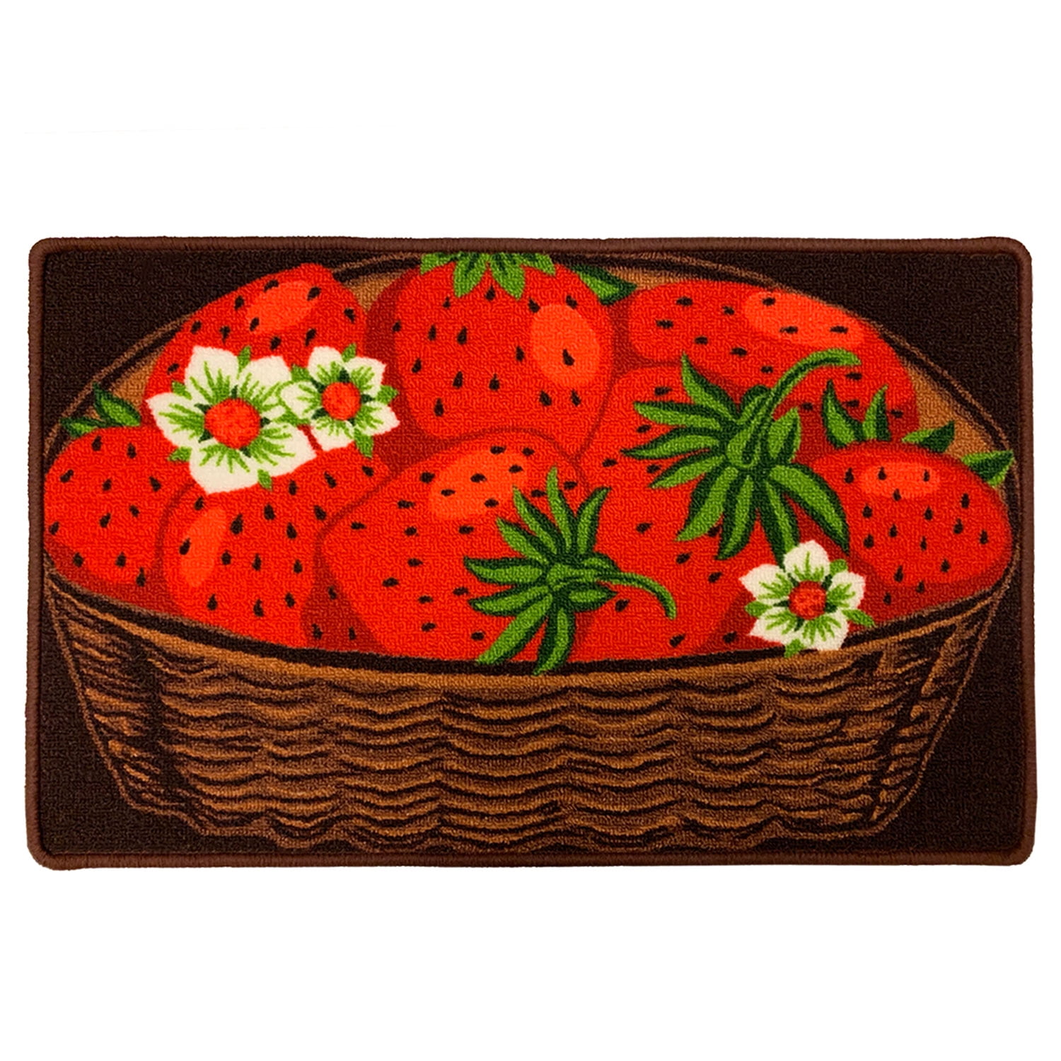 AOKAN Strawberry Plants Fruit Black Kitchen Rugs Mats with PVC Backing Non Slip 