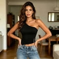 thumbnail image 4 of Fewfanhot Womens Shapewear Tummy Control One Shoulder Tank Tops Ruched Sleeveless Asymmetrical Tops, 4 of 6