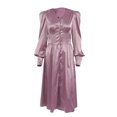 thumbnail image 6 of IROINNID Reduced Semi Formal Dress for Women Long Sleeve Empire Dress Solid Color Satin Soft Waist And Dress Satin V-Neck Slim Button Lantern Sleeve Dress,Purple, 6 of 6