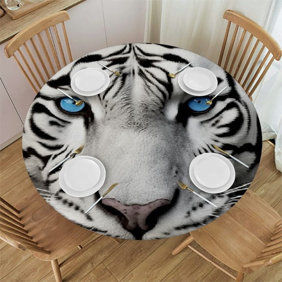 BCIIG White Tiger Round Table Cover Stain Resistant Washable Indoor Outdoor Tablecloth Kitchen Dining Wedding Parties 100% Polyester Fiber 31-35