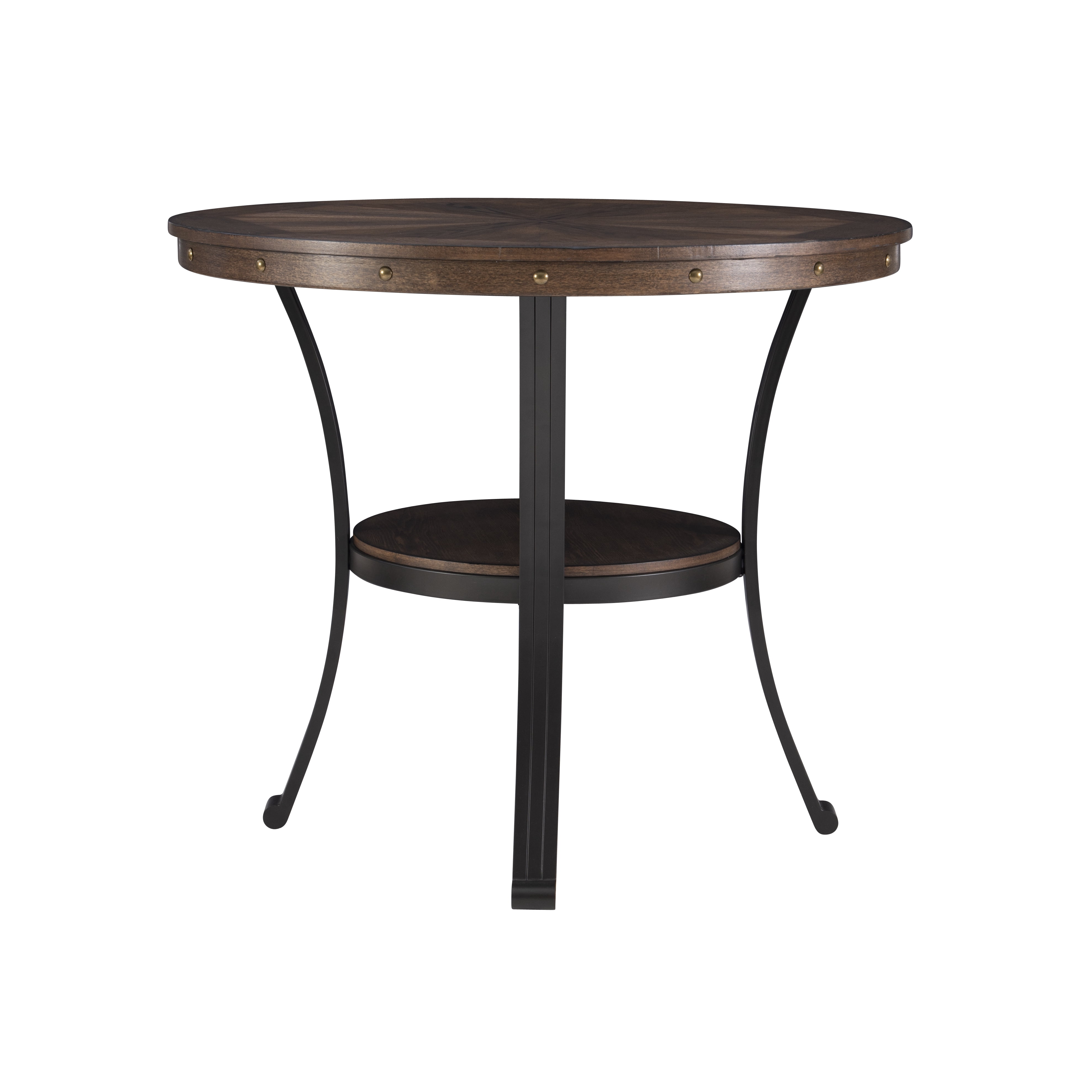 Powell Holloway Round Counter Height Dining Table with Shelf, Rustic Umber