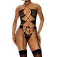 thumbnail image 1 of Play Womens Pull My Strings Mesh Longline Bra Lingerie SetLingerie Set Black Large, 1 of 1