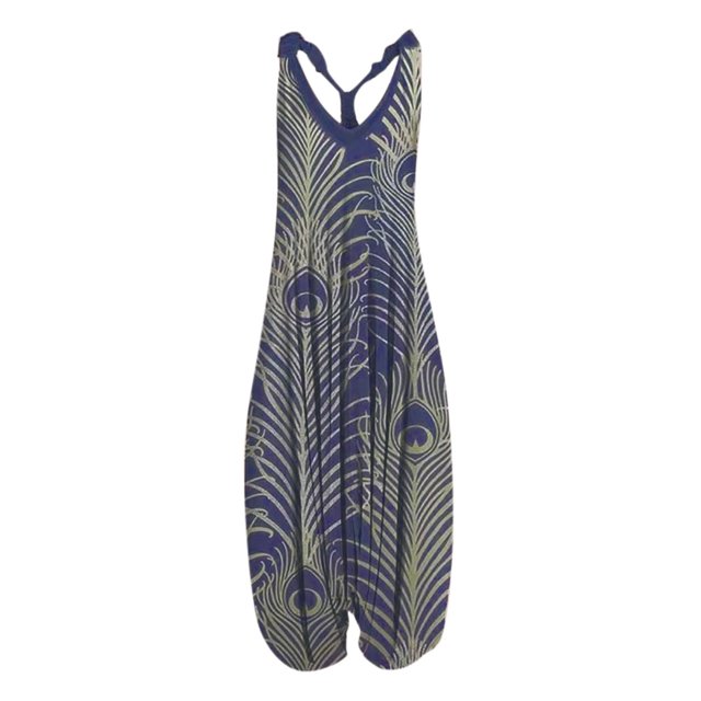 Mono de mujer Monos Monos Mono informal con estampado bohemio Mono largo sin tirantes Mono sin mangas Odeerbi ODB-2