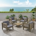 thumbnail image 4 of GDF Studio Cascada Outdoor Acacia Wood 5 Piece Club Chair Chat Set with Cushions, Gray and Dark Gray, 4 of 13