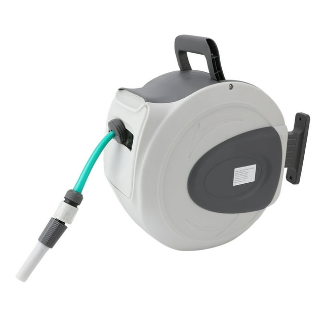 Water Hose Reel, Garden Hose Reel Swivel Bracket Auto Rewind Frost Resistant Wall Mounted Compact for Outdoor